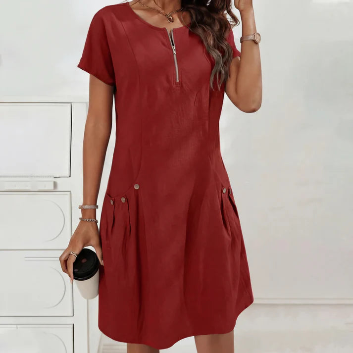 Vestito Midi Bottoni con Tasche e Zip