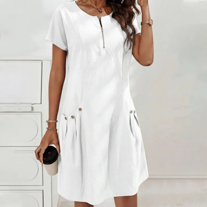 Vestito Midi Bottoni con Tasche e Zip